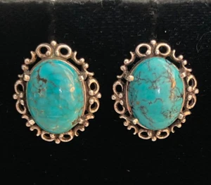 KBN Kabana .925 Sterling Silver Oval Turquoise (?) Button Earrings - Picture 1 of 9