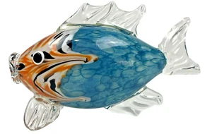 Figura Artística Vidrio Soplado Pez Koi HQT Hecho a Mano Diseño Hogar Azul Naranja Blanco Negro - Imagen 1 de 11