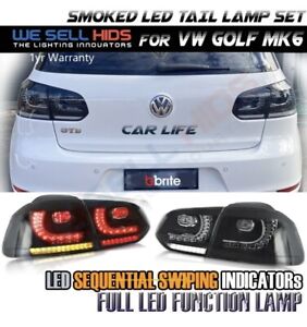 New SEQUENTIAL LED Tail Lamps to fit VW GOLF MK6 Lamps RHD R GTD GTI SMOKED