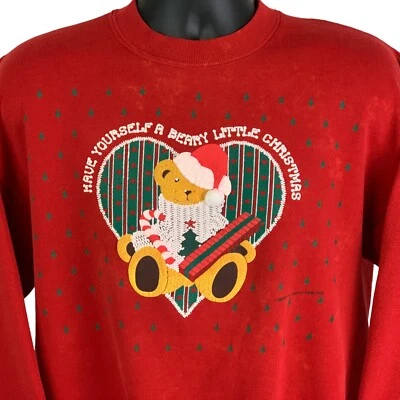 De colección Lindo Feo Navidad Suéter Sudadera Oso Hecho en EE. UU. Rojo Para Mujer L Grande Foto 1 de 4