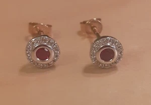 18ct gold hallmarked Ruby & Diamond earrings - Picture 1 of 6