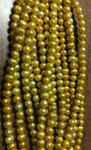 TWO (2)16" Strand 6.5x7 GOLDEN CARAMEL Natural  FRESHWATER PEARLS-Potato Pearls - Picture 1 of 2