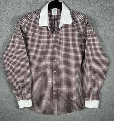 Brooks Brothers Shirt Mens Size 16.5 35 Geometric Contrast Collar Supima Cotton - Image 1 of 4
