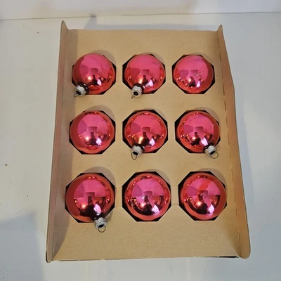 复古 Franke 粉色玻璃树装饰品 9 件 2 1/4 英寸美国制造盒装套装 — 第 1/4 张图片