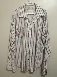 COOGI Vintage Shirt Mens White Striped Flip Cuff Button Down Long Sleeve Logo XL - Picture 1 of 9