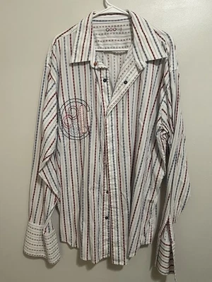 COOGI Vintage Shirt Mens White Striped Flip Cuff Button Down Long Sleeve Logo XL - Image 1 of 4