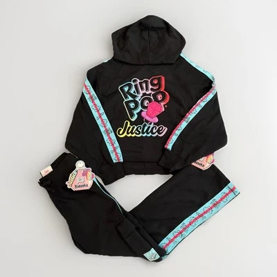 Conjunto Conjunto Conjunto de Sudadera y Pantalón Corto de Vellón Negro Justice Ring Pop Niñas S 7-8 NUEVO Foto 1 de 4