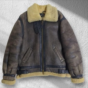 Schott Type B-3 Flight Mouton Bomber Leather Jacket Mens Brown Size 40 Pre-Owned - Picture 1 of 18