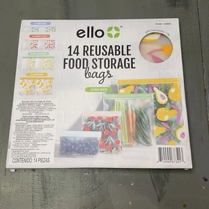 Ello Plastic Reusable Food Storage BPA-Free Bags 14 Pack - New - Picture 1 of 2