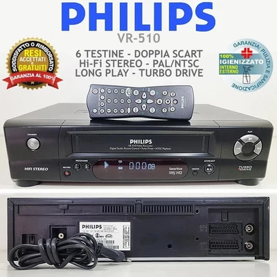 VIDEOREGISTRATORE VHS PHILIPS VR510 LETTORE CASSETTE VINTAGE VCR FUNZIONANTE - Immagine 1 di 4