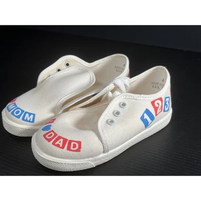 Vtg Huggies 80s 90’s Toddler Size 6 Sneaker I Love Mom Dad White Blue Red NOS - Image 1 of 4