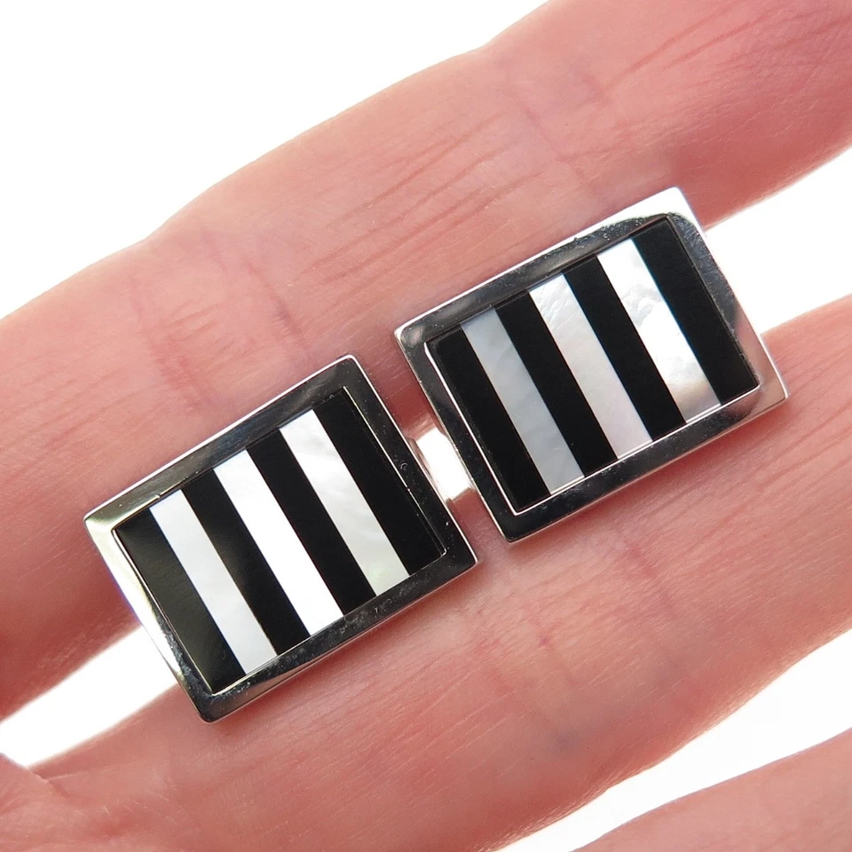 WEH Walter E Hayward 925 纯银复古真拖把和黑色玛瑙袖扣 — 第 1/4 张图片