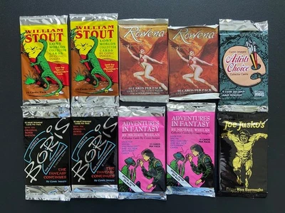 LOTE DE PAQUETES DE CARTAS COLECCIONABLES DE ARTE DE FANTASÍA (10 paquetes) WHELAN ROWENA JUSKO BORIS STOUT Foto 1 de 2