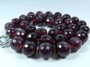10mm Faceted Garnet Red Gemstone Round Beads Necklace 18" - Picture 1 of 6