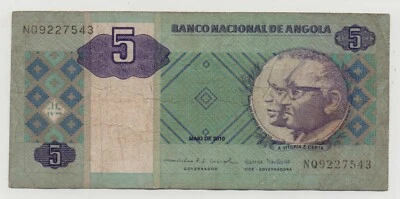 ANGOLA 5 KWANZAS 2010 PICK 144 B LOOK SCANS - Image 1 of 2