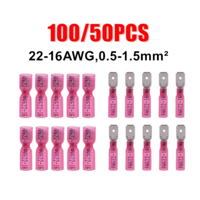 100PCS Waterproof Heat Shrink Male Female Spade Wire Connectors Crimp Terminal - Image 1 of 4