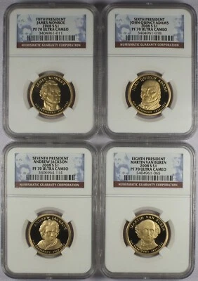 2008-S $1 dólares presidenciais Monroe, JQ Adams, Jackson, Van B - NGC PF70 UCAM - Imagem 1 de 2