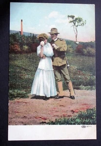 Romantic Couple Antique Postcard Soldier Off to War & Leaves His Love Behind - Picture 1 of 2