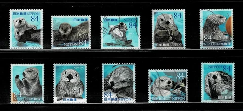 Japan 2022 Sea Life Series No. 6 - Sea Otters 84Y Complete Used Set Sc# 4599 a-j Cover