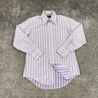 VTG Sears Shirt Mens 16 White Purple Striped Mens Store Reverse Print 70s Japan - Image 1 of 4