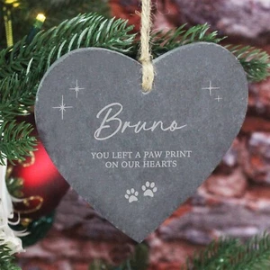 Adorno personalizado de pizarra de Navidad para mascotas conmemorativo corazón colgante perro - Imagen 1 de 7