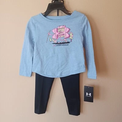 Under Armour Baby Girls Blue T-Shirt & Black Leggings Set 24M Long Sleeves  - Image 1 of 4