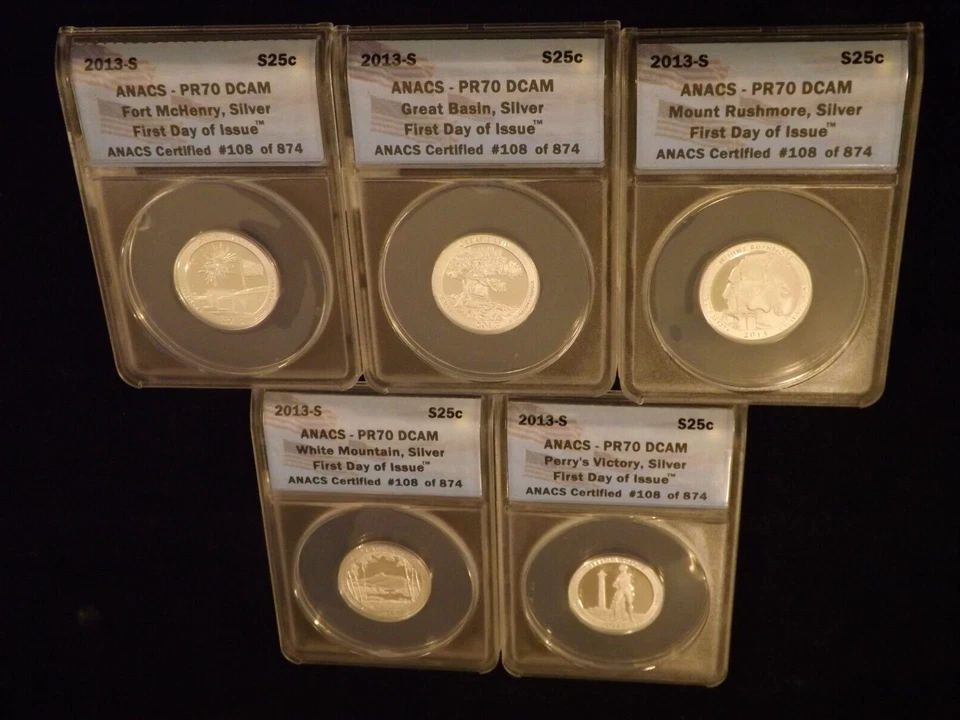 2013 -S    Quarter   5 Coin  SILVER Set           ANACS   PR 70 DCAM - Image 1 of 2