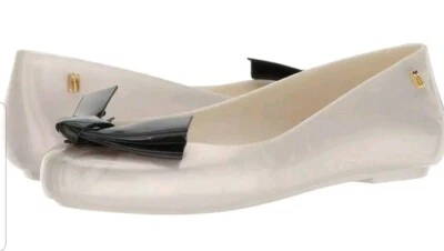 NEW Melissa Space Love Ballet Flat White Sparkly/Pearl-Black in box   Size 8 - Image 1 of 4