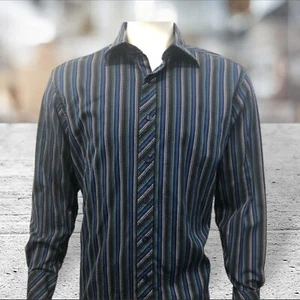 J.Ferrar Modern Fit Long Sleeve Shirt Blue Stripe 80/2 Mercerized Button Down Lg - Picture 1 of 7