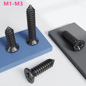 Black Micro Small Phillips Countersunk Screws Pozi Flat Self Tapping M1-M3 M2 - Picture 1 of 10