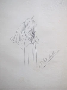 Atelier VIONNET - Dessin original - Crayon - Projet de robe 19 - Picture 1 of 2