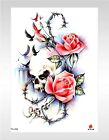 tramp stamp rose skull art nouveau large 8.25" temporary arm tattoo