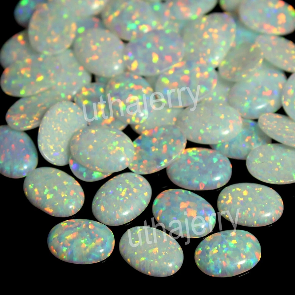 10 Pcs Lot 6x4 mm Oval Cab Australian Multi Color Fire White Opal Loose Gemstone - Image 1 of 4