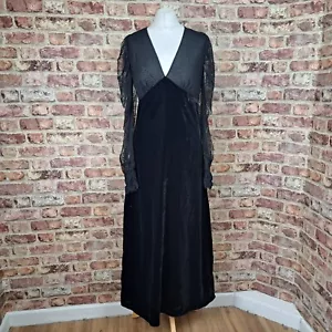Maxi Vestido Warehouse Terciopelo Negro Reino Unido 12 Mangas Largas Mangas Transparentes - Imagen 1 de 13