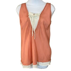 Cloth & Stone Pfirsich ärmellos Boho Faux Lagenlook Rüschen & Bindeeinsatz Top XS - Bild 1 von 6