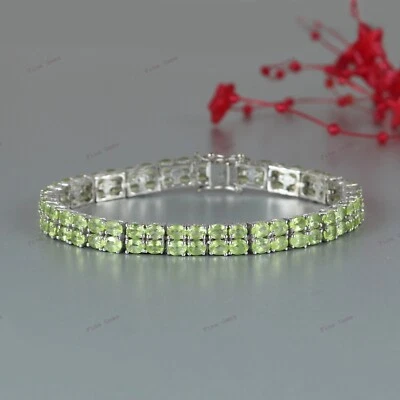 AA Quality Peridot Oval Cut Gemstone Bracelet 925 Solid Silver Bracelet for Gift - Image 1 of 4