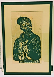 Signierter und gerahmter Karen McCann 1963 Holzschnittdruck von Bearded Man - Bild 1 von 6