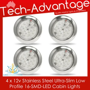 Luces interiores de techo 4 x 12v ACERO INOXIDABLE delgadas 16-LED de montaje en superficie - Imagen 1 de 5