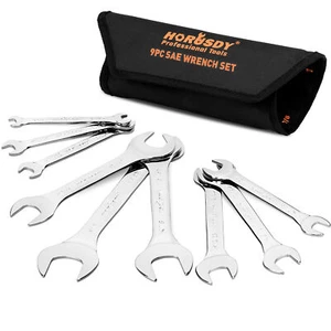 9PC Super-Thin Open End Wrench Set Rolling Pouch SAE Slim Spanner 1/4"-1-1/16" - Picture 1 of 10