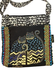 Bolso Bandolera Laurel Burch Cremallera Superior 10"X10" 25" Correa Manchada Gatos Cuentas - Imagen 1 de 16
