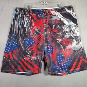 MMA Elite Board Shorts Mens XL Red Black USA Flag Skull Graphic Patriotic Beach - Picture 1 of 9
