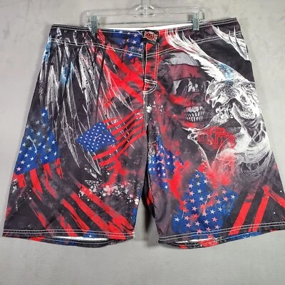 Pantalones Cortos MMA Elite Para Hombres XL Rojo Negro Bandera de EE. UU. Gráfico Calavera Playa Patriótica Foto 1 de 4