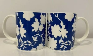 Porcelain Mugs Vue Blue White Floral Tea Cup Hamptons x 2 - Picture 1 of 7