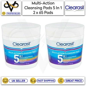 2x Clearasil Multi-Action 5in1 Cleansing 65 Pads Reduce Oil&Shine Unblocks Pores