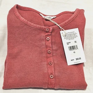 NWT Splendid Collection XS Pink Waffle Knit Crop Top 3/4 Button Front - Picture 1 of 7