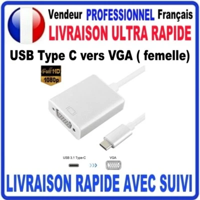 CÂBLE ADAPTATEUR USB TYPE-C VERS VGA POUR CONNECTER ECRAN / PROJECTEUR - Photo 1/3