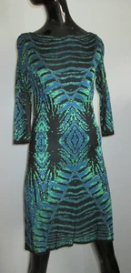 Cecilia Prado Size M Boat Neck Green Blue Abstract Print A-Line Knit Dress - Picture 1 of 7