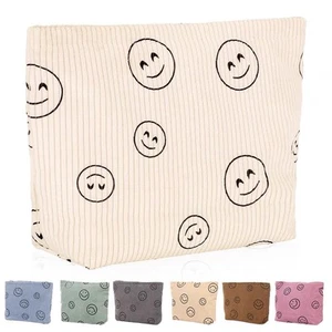 Cosmetic bag Makeup bag Preppy Cute Corduroy Toiletry bag for women travel es... - Picture 1 of 7