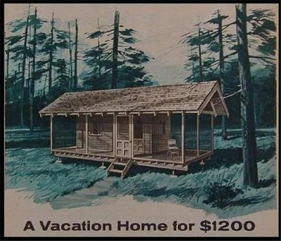 Low Cost 20x24 Vacation CABIN Camp Shelter 1970 How-To build PLANS - Image 1 of 2