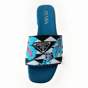 Sandalo ibisco jacquard logo Prada Milano misura 35/5 SOLO SCARPA SINISTRA ricambio - Foto 1 di 10